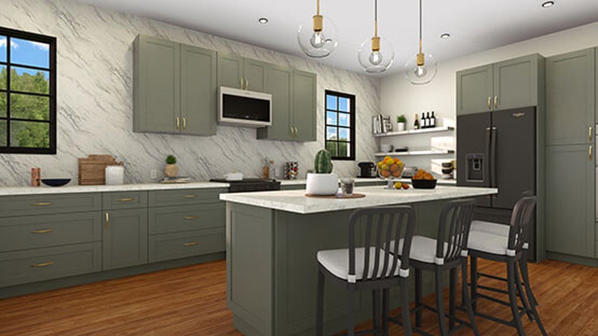 Render 3D de una cocina de estilo tradicional creado con Cedreo
